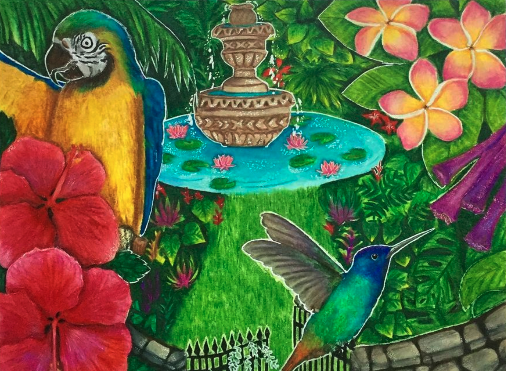 Colored-pencil collage titled Secret Garden