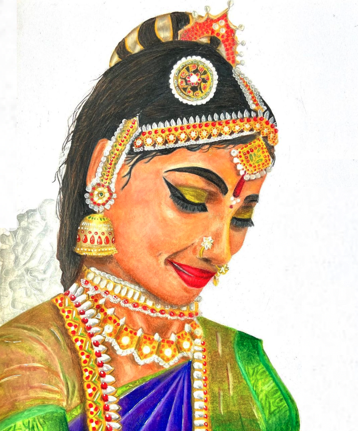 Colored-pencil drawing of dancer Harinie Jeevitha