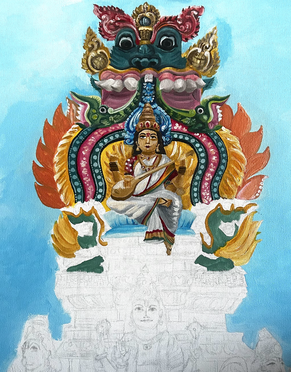 Acrylic painting of a temple